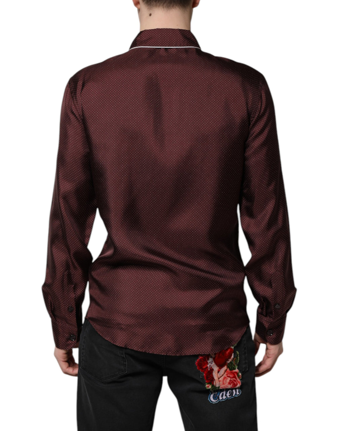 Dolce &amp; Gabbana Burgundy Silk Dotted Long Sleeves Shirt by Dolce &amp; Gabbana outlet now on sale