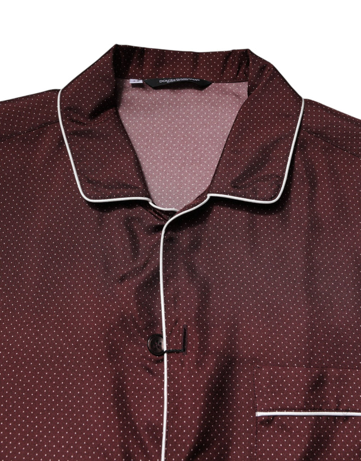 Dolce &amp; Gabbana Burgundy Silk Dotted Long Sleeves Shirt by Dolce &amp; Gabbana outlet now on sale