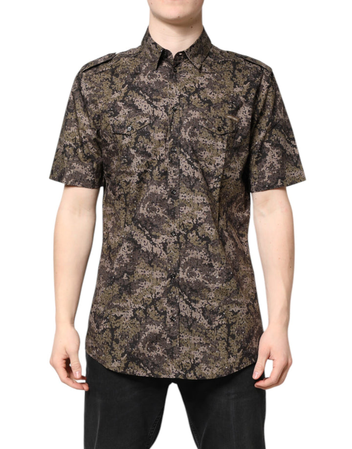 Dolce & Gabbana Multicolor Camouflage Button Down GOLD Shirt