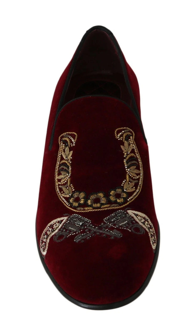 Dolce &amp; Gabbana Sample Sale Dolce &amp; Gabbana Bordeaux Velvet Loafers Gun Horseshoe Shoes - | Designer outlet