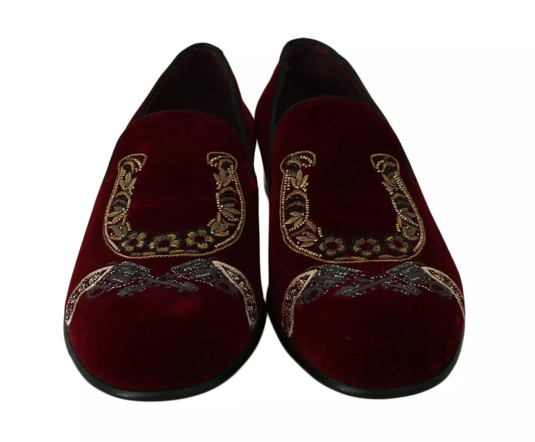 Dolce &amp; Gabbana Sample Sale Dolce &amp; Gabbana Bordeaux Velvet Loafers Gun Horseshoe Shoes - | Designer outlet