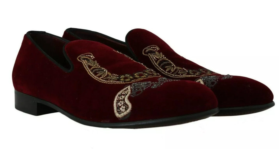 Dolce &amp; Gabbana Sample Sale Dolce &amp; Gabbana Bordeaux Velvet Loafers Gun Horseshoe Shoes - | Designer outlet