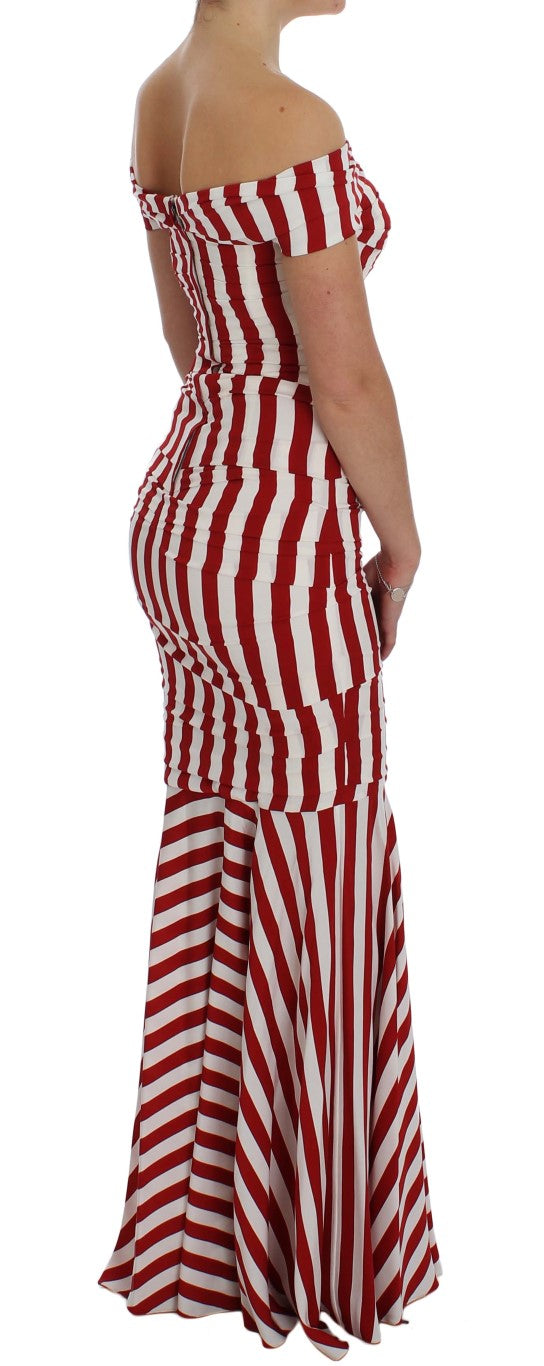 Dolce & Gabbana Elegant Red and White Striped Silk Bodycon Dress