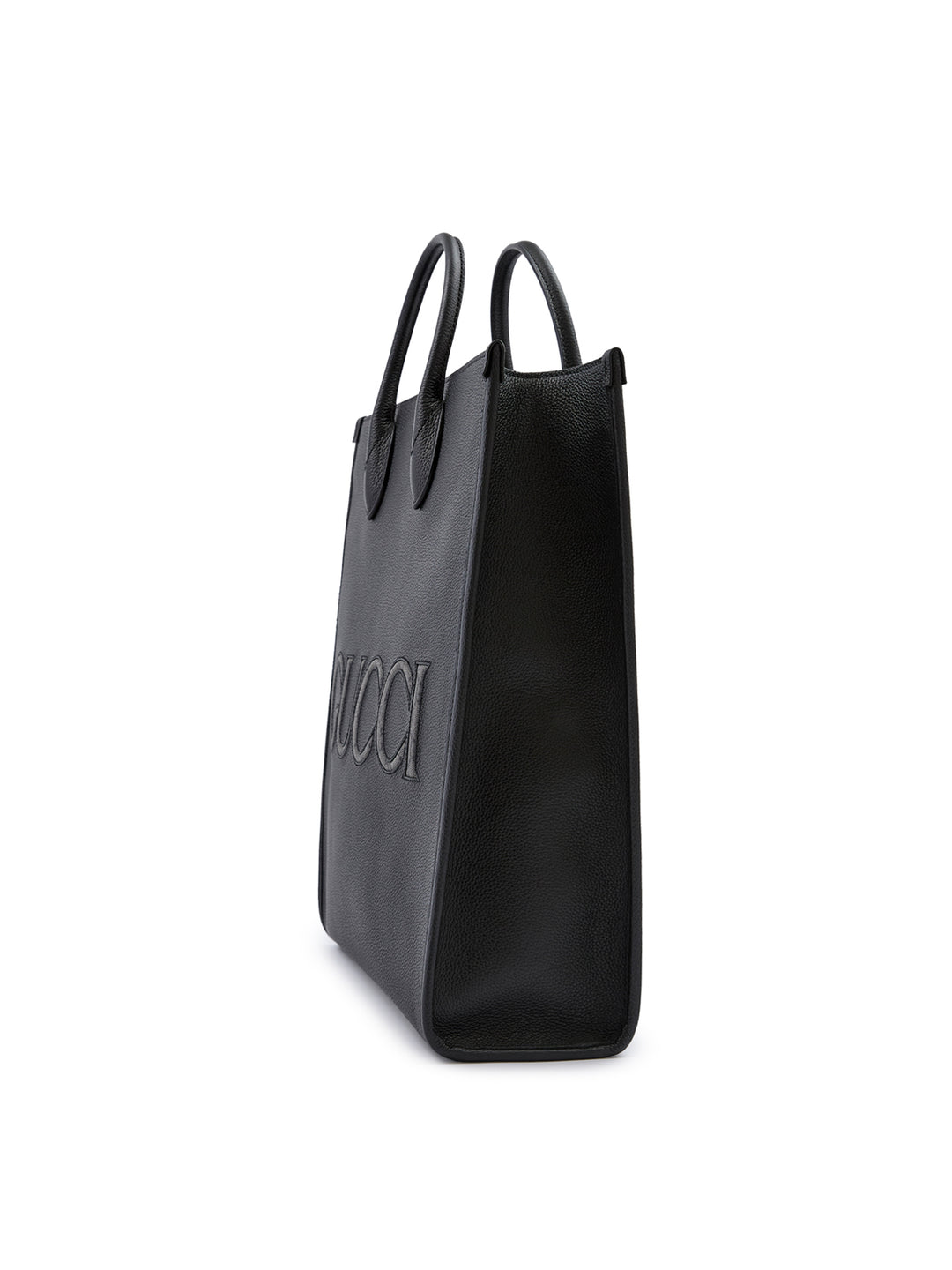 Gucci Black Leather Logo Medium Tote Bag