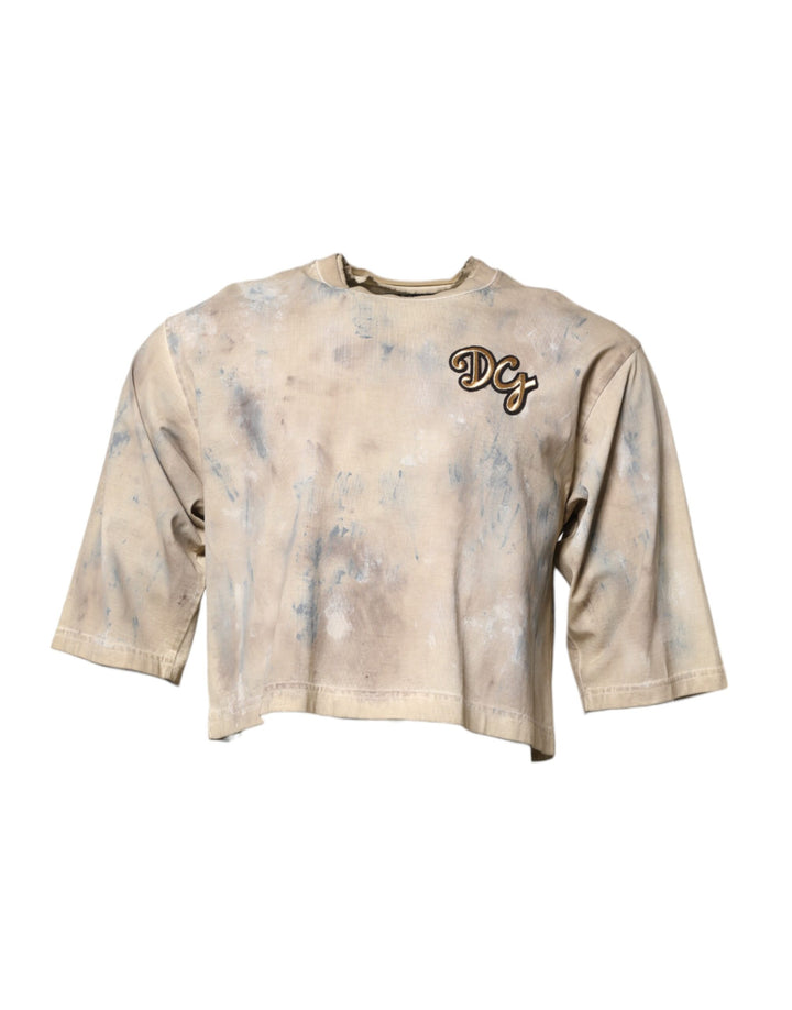 Dolce &amp; Gabbana Sample Sale Dolce &amp; Gabbana Beige Tie Dye DG Embroidery Cropped T-shirt - | Designer outlet