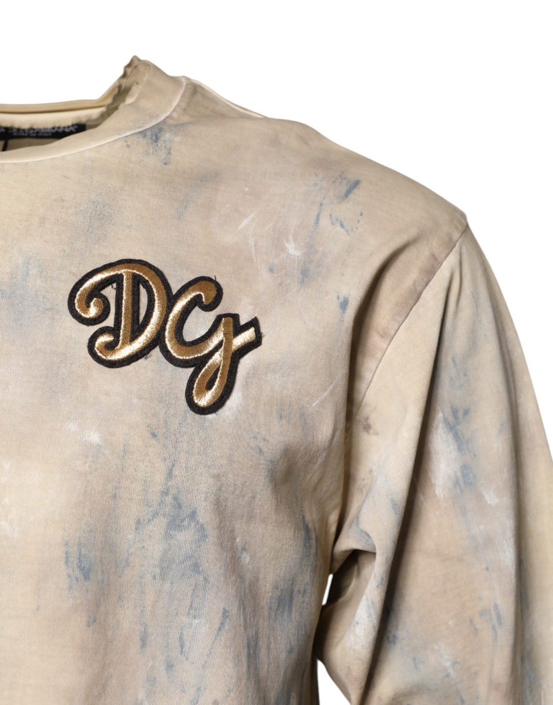 Dolce &amp; Gabbana Sample Sale Dolce &amp; Gabbana Beige Tie Dye DG Embroidery Cropped T-shirt - | Designer outlet