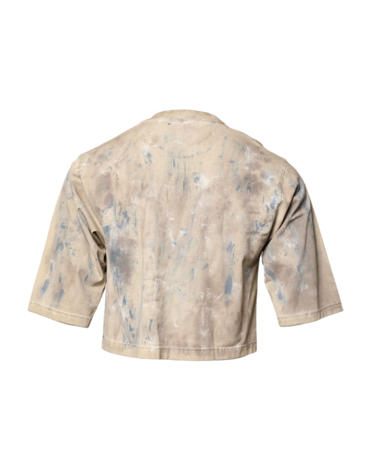 Dolce &amp; Gabbana Sample Sale Dolce &amp; Gabbana Beige Tie Dye DG Embroidery Cropped T-shirt - | Designer outlet
