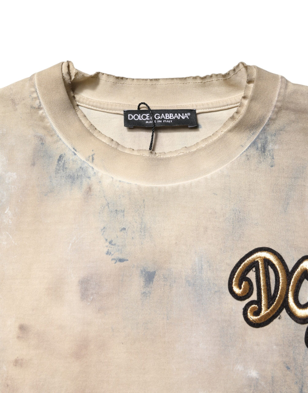 Dolce &amp; Gabbana Sample Sale Dolce &amp; Gabbana Beige Tie Dye DG Embroidery Cropped T-shirt - | Designer outlet