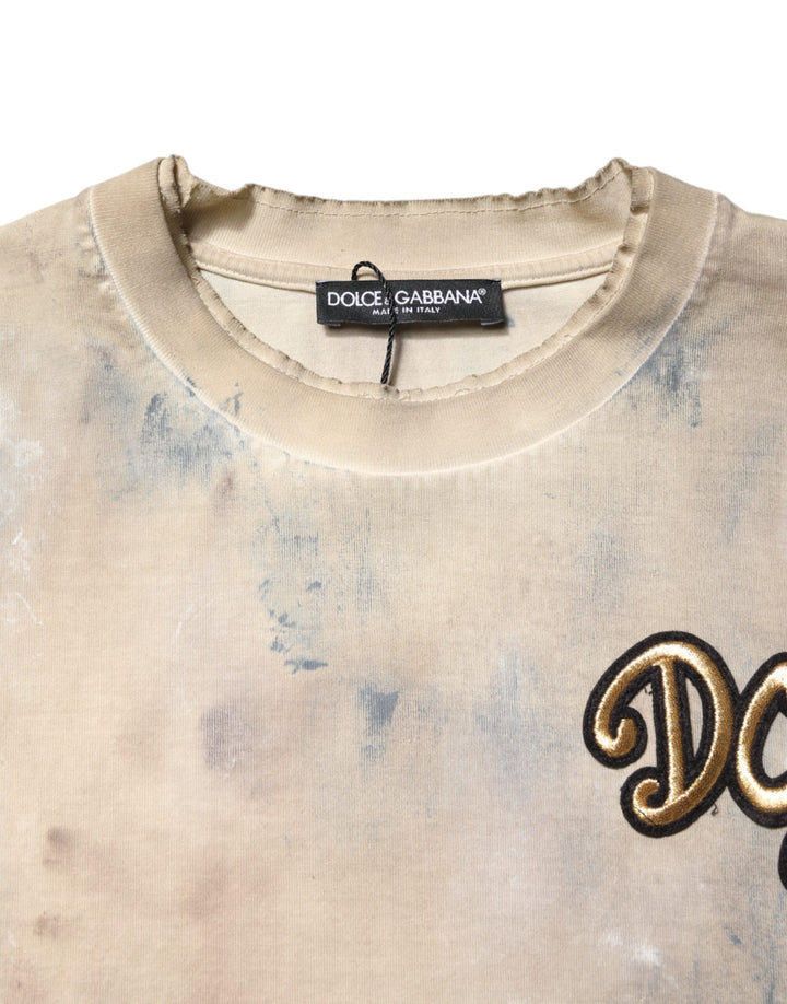 Dolce &amp; Gabbana Sample Sale Dolce &amp; Gabbana Beige Tie Dye DG Embroidery Cropped T-shirt - | Designer outlet
