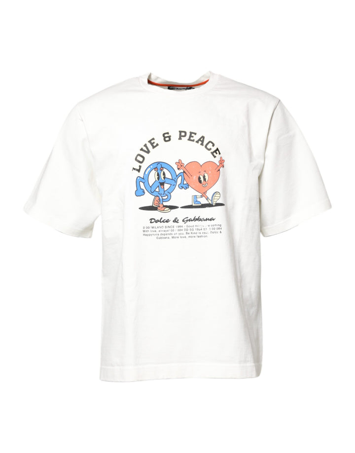 Dolce &amp; Gabbana White LOVE &amp; PEACE Print Crew Neck T-shirt by Dolce &amp; Gabbana outlet now on sale