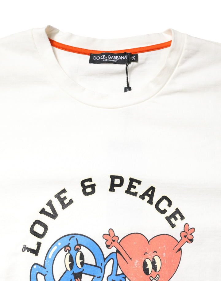 Dolce &amp; Gabbana Sample Sale Dolce &amp; Gabbana White LOVE &amp; PEACE Print Crew Neck T-shirt - | Designer outlet