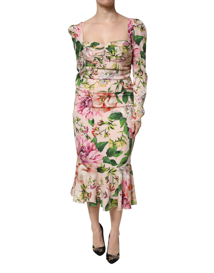 Dolce &amp; Gabbana Pink Floral Silk Fit And Flared Midi Dress by Dolce &amp; Gabbana outlet now on sale
