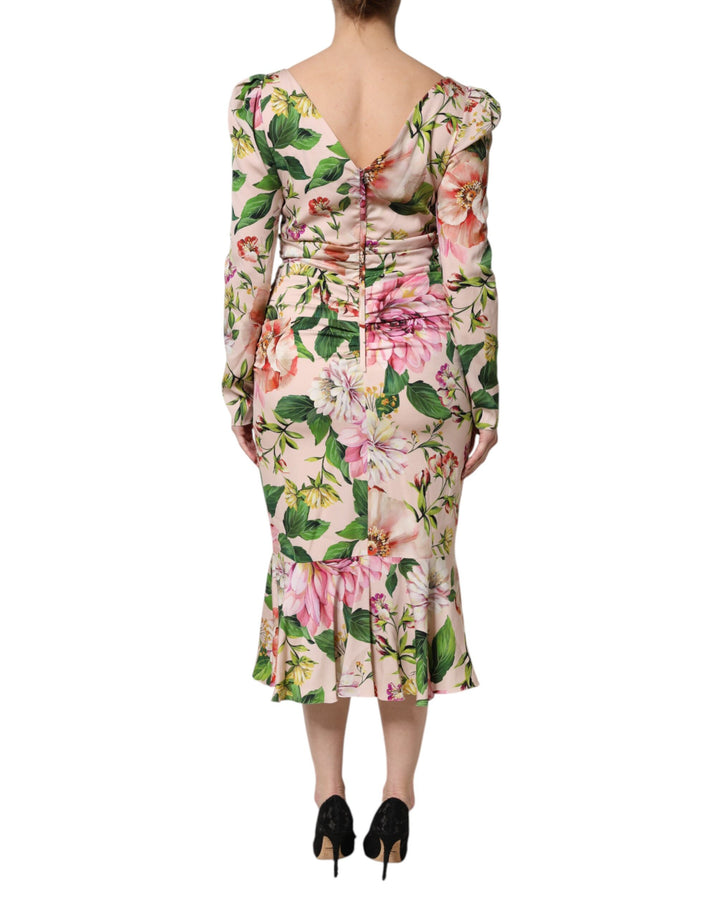 Dolce &amp; Gabbana Pink Floral Silk Fit And Flared Midi Dress by Dolce &amp; Gabbana outlet now on sale