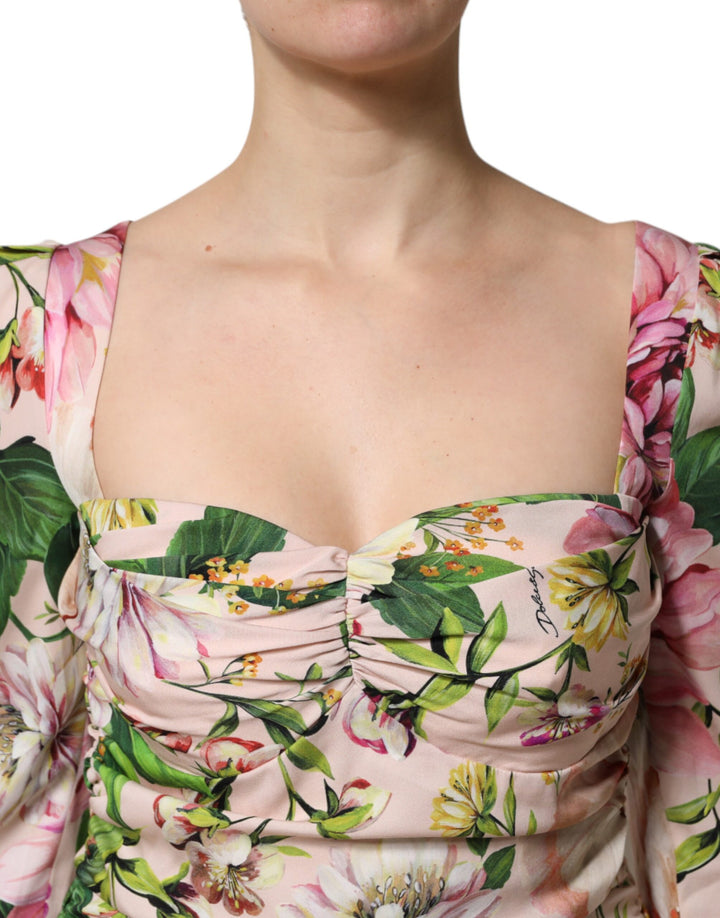 Dolce &amp; Gabbana Pink Floral Silk Fit And Flared Midi Dress by Dolce &amp; Gabbana outlet now on sale