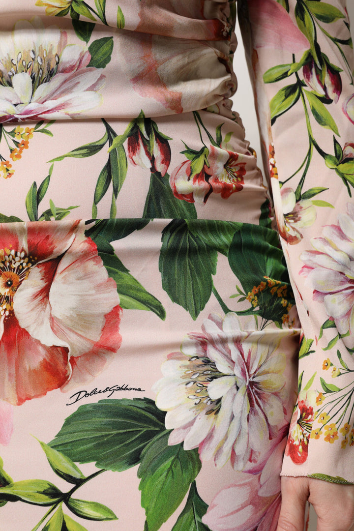 Dolce &amp; Gabbana Pink Floral Silk Fit And Flared Midi Dress by Dolce &amp; Gabbana outlet now on sale