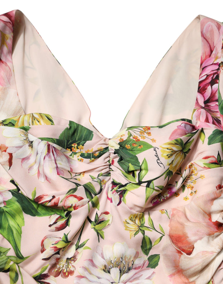 Dolce &amp; Gabbana Pink Floral Silk Fit And Flared Midi Dress by Dolce &amp; Gabbana outlet now on sale
