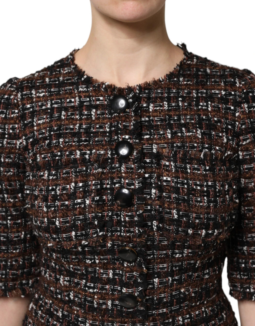 Dolce &amp; Gabbana Brown Tweed Short Sleeves A-line Mini Dress by Dolce &amp; Gabbana outlet now on sale
