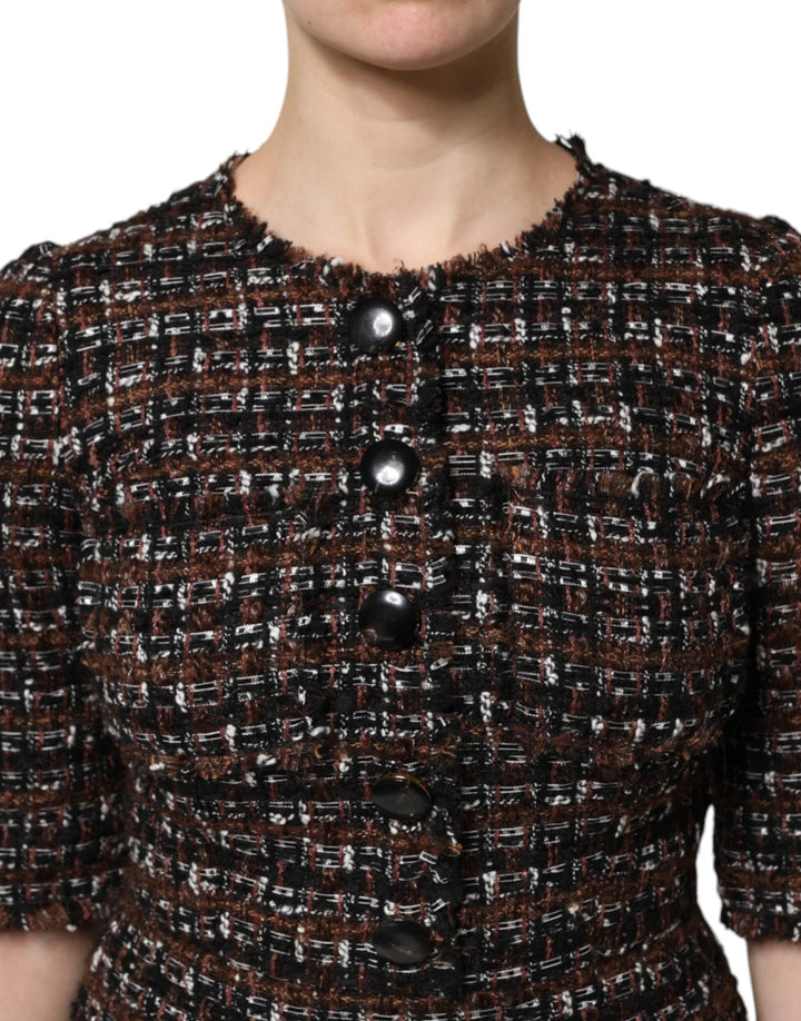 Dolce &amp; Gabbana Brown Tweed Short Sleeves A-line Mini Dress by Dolce &amp; Gabbana outlet now on sale
