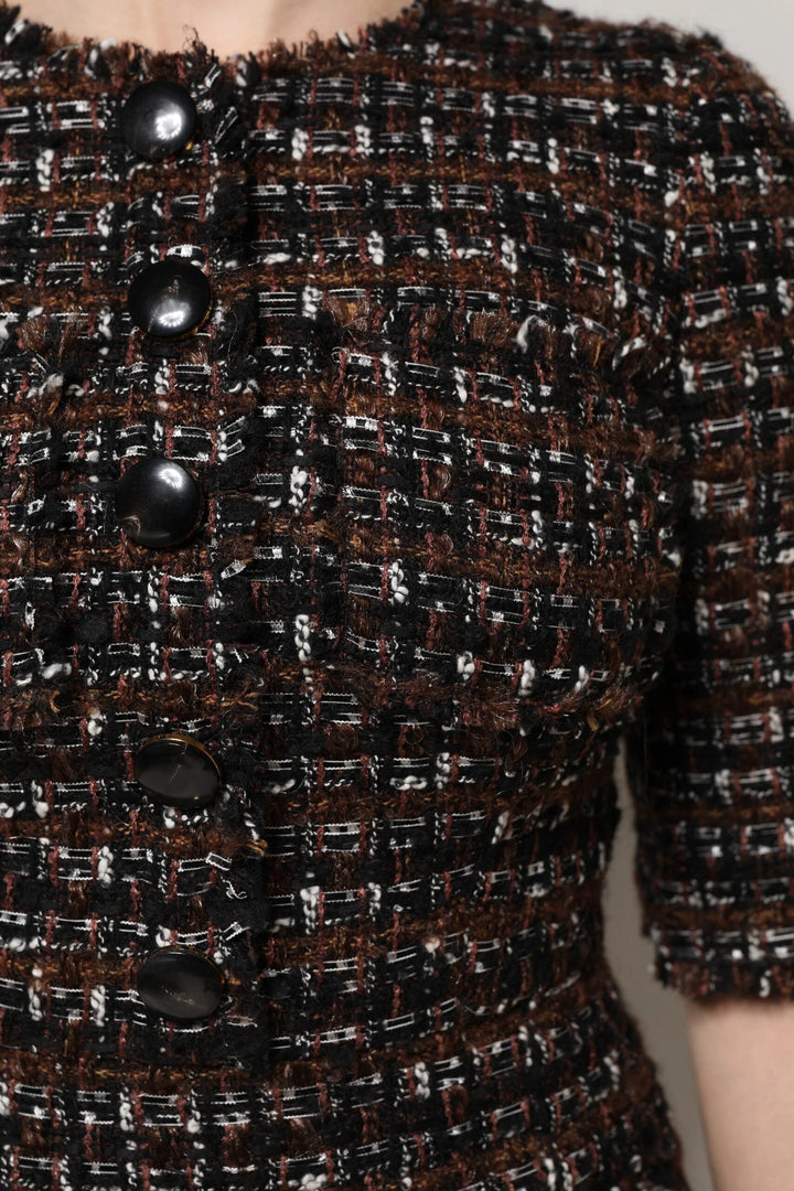 Dolce &amp; Gabbana Brown Tweed Short Sleeves A-line Mini Dress by Dolce &amp; Gabbana outlet now on sale