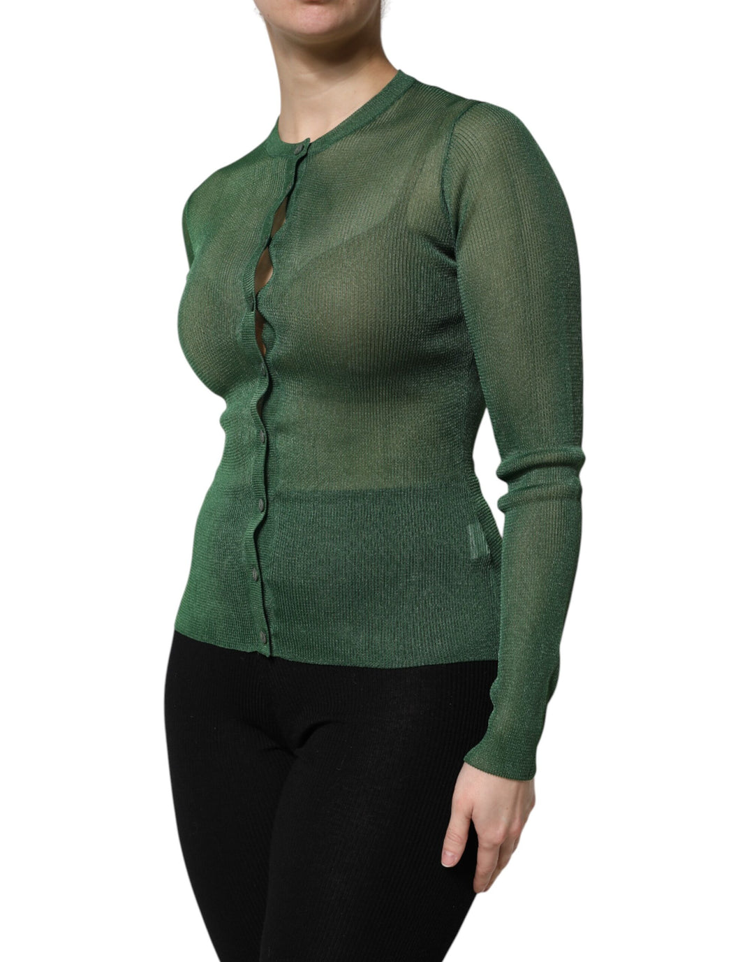 Dolce & Gabbana Green Polyester Long Sleeves Cardigan Sweater by Dolce & Gabbana outlet now on sale
