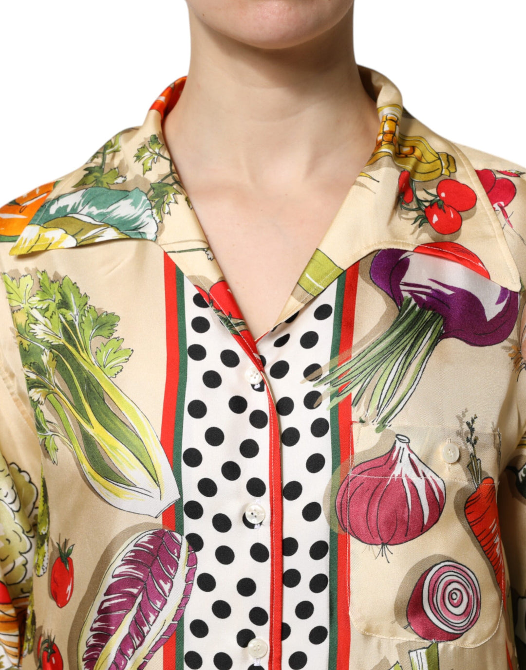 Dolce & Gabbana Sample Sale Dolce & Gabbana Multicolor Vegetables Silk Long Sleeves Top - | Designer outlet