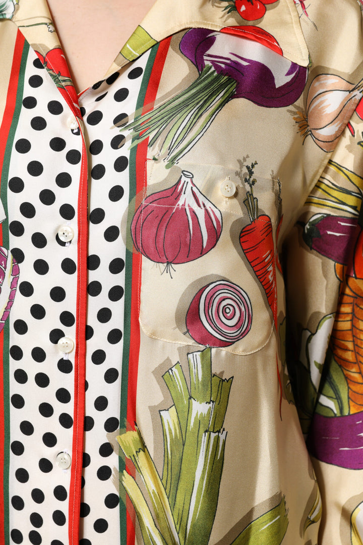 Dolce & Gabbana Sample Sale Dolce & Gabbana Multicolor Vegetables Silk Long Sleeves Top - | Designer outlet