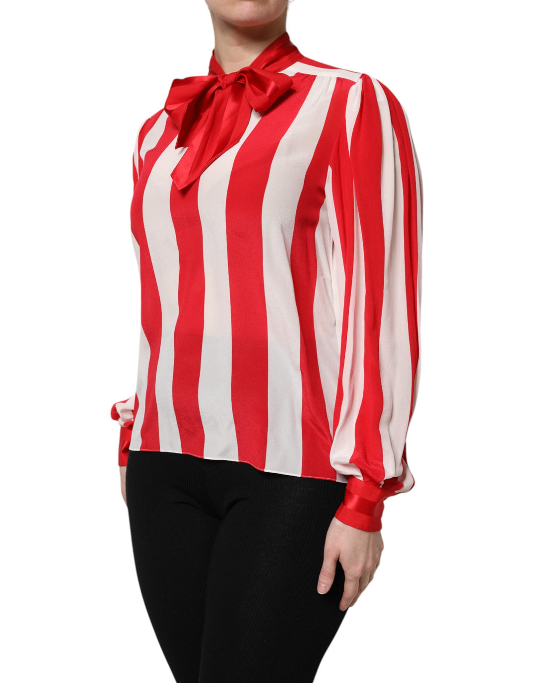 Dolce &amp; Gabbana Sample Sale Dolce &amp; Gabbana Red White Stripes Ascot Collar Blouse Top - | Designer outlet