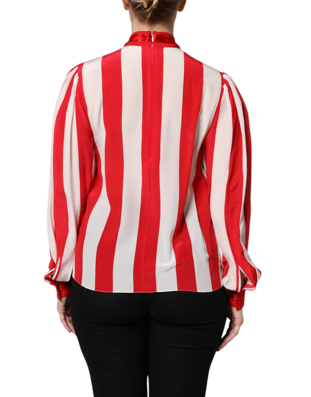 Dolce &amp; Gabbana Sample Sale Dolce &amp; Gabbana Red White Stripes Ascot Collar Blouse Top - | Designer outlet