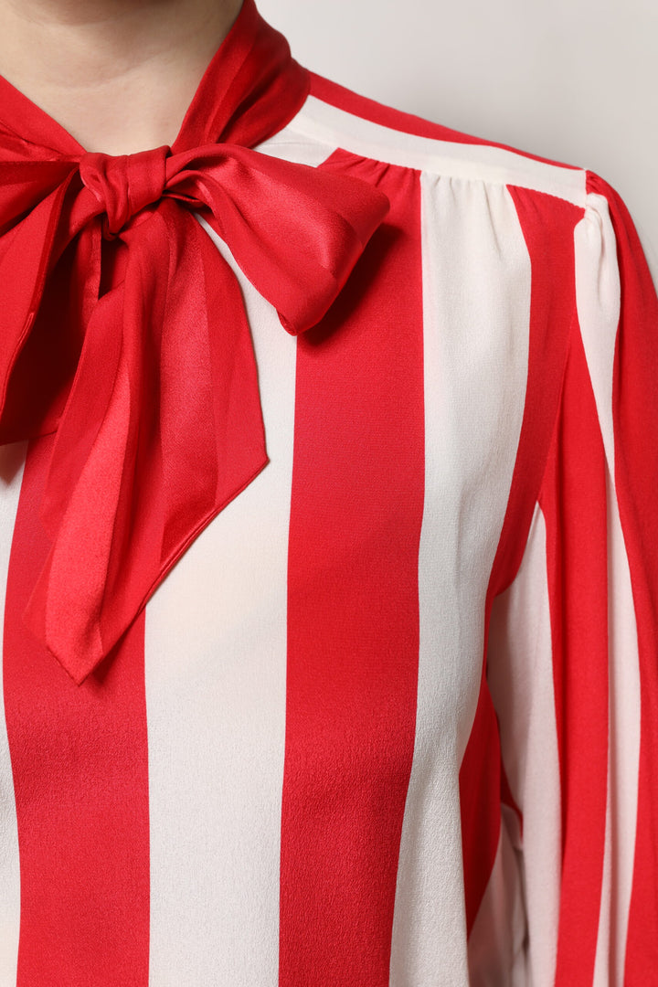 Dolce &amp; Gabbana Sample Sale Dolce &amp; Gabbana Red White Stripes Ascot Collar Blouse Top - | Designer outlet
