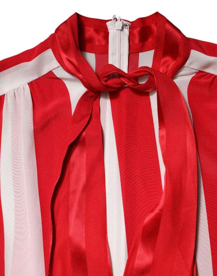 Dolce &amp; Gabbana Sample Sale Dolce &amp; Gabbana Red White Stripes Ascot Collar Blouse Top - | Designer outlet