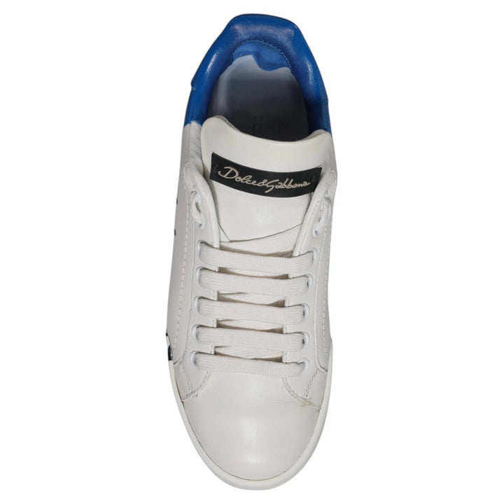 Dolce & Gabbana White Blue Logo Portofino Sneakers Shoes
