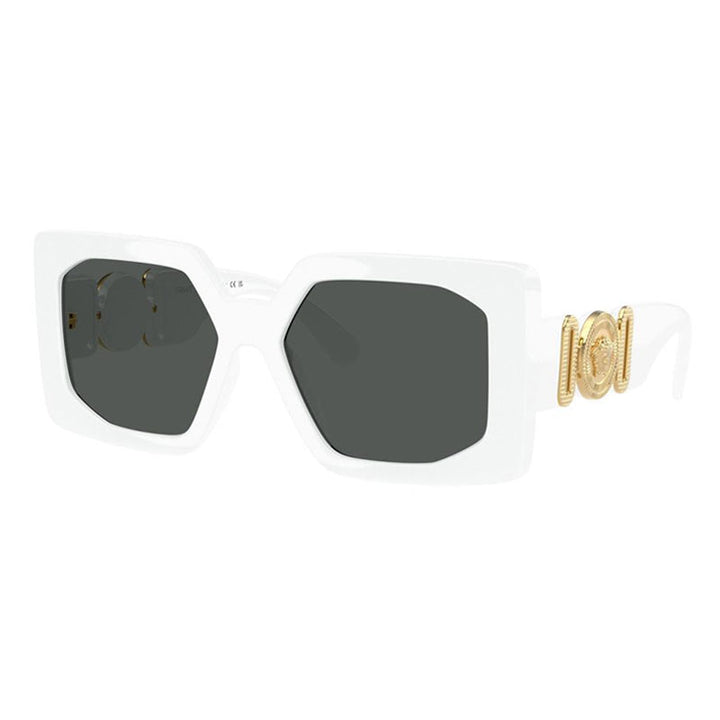 Versace Square Full Rim, with a White frame and Dark Grey lens.