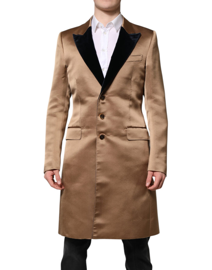 Dolce &amp; Gabbana Sample Sale Dolce &amp; Gabbana Brown Silk Single Breasted Trench Coat Jacket - | Designer outlet