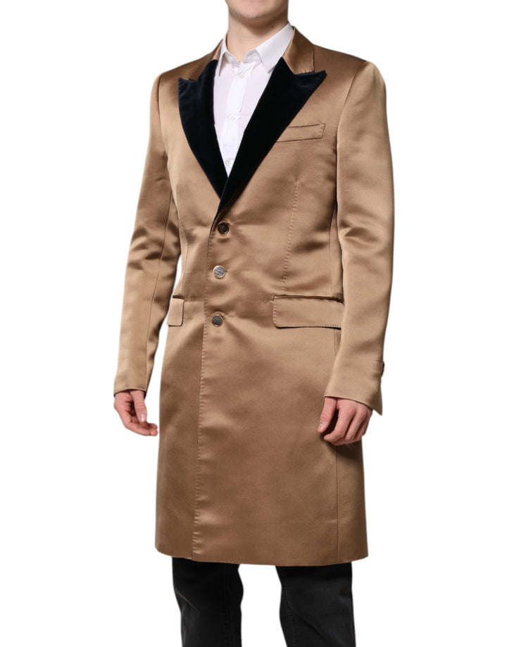 Dolce &amp; Gabbana Sample Sale Dolce &amp; Gabbana Brown Silk Single Breasted Trench Coat Jacket - | Designer outlet