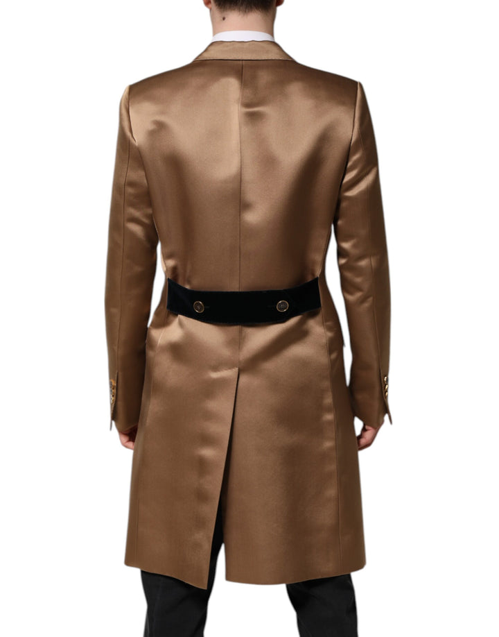Dolce &amp; Gabbana Sample Sale Dolce &amp; Gabbana Brown Silk Single Breasted Trench Coat Jacket - | Designer outlet