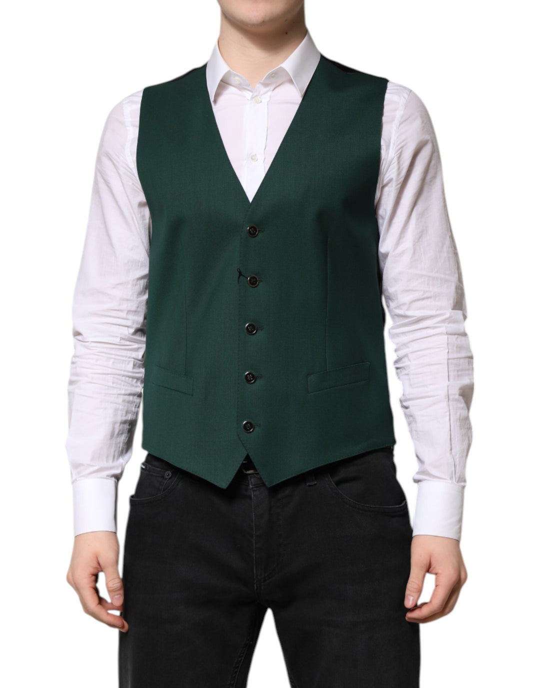 Dolce &amp; Gabbana Sample Sale Dolce &amp; Gabbana Green Wool Dress Formal Men Waistcoat Vest - | Designer outlet