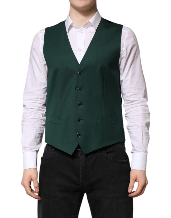 Dolce &amp; Gabbana Sample Sale Dolce &amp; Gabbana Green Wool Dress Formal Men Waistcoat Vest - | Designer outlet