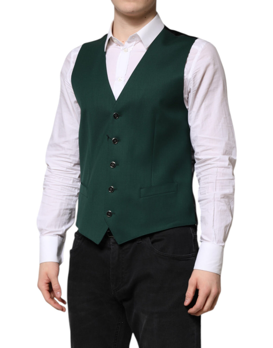 Dolce &amp; Gabbana Sample Sale Dolce &amp; Gabbana Green Wool Dress Formal Men Waistcoat Vest - | Designer outlet