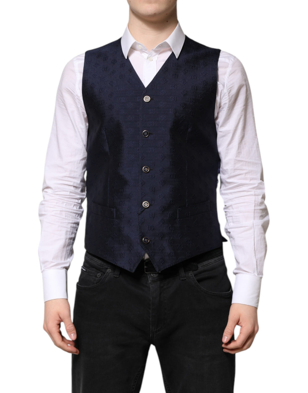 Dolce &amp; Gabbana Sample Sale Dolce &amp; Gabbana Dark Blue Logo Wool Formal Men Waistcoat Vest - | Designer outlet