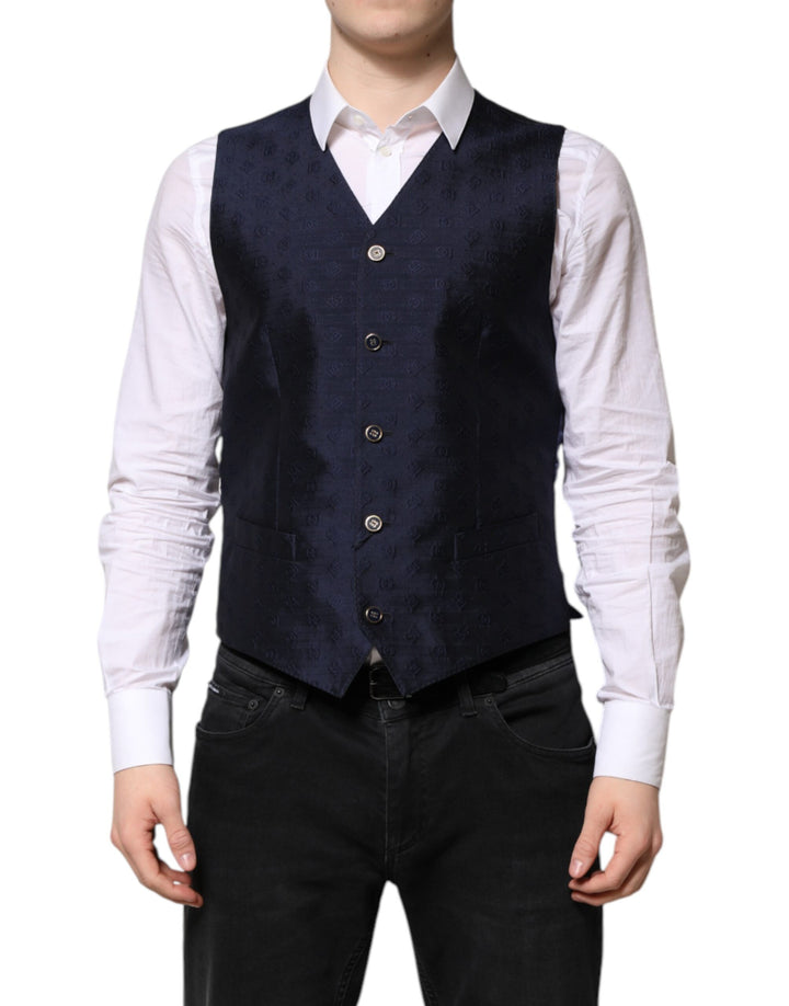 Dolce &amp; Gabbana Sample Sale Dolce &amp; Gabbana Dark Blue Logo Wool Formal Men Waistcoat Vest - | Designer outlet