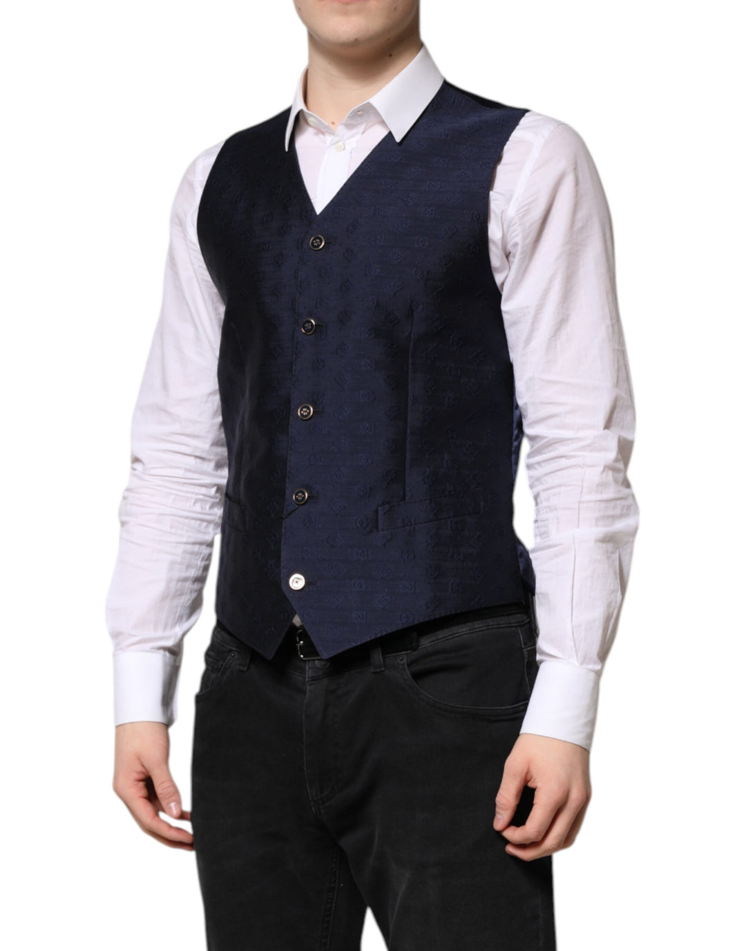 Dolce &amp; Gabbana Sample Sale Dolce &amp; Gabbana Dark Blue Logo Wool Formal Men Waistcoat Vest - | Designer outlet