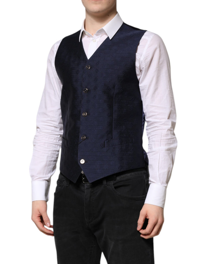 Dolce &amp; Gabbana Sample Sale Dolce &amp; Gabbana Dark Blue Logo Wool Formal Men Waistcoat Vest - | Designer outlet