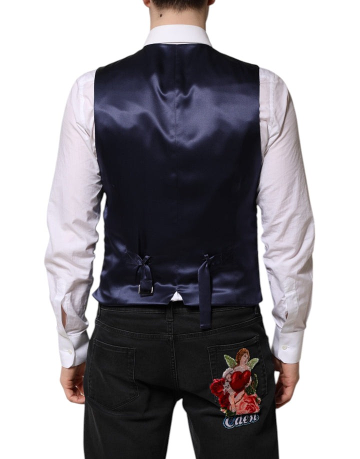 Dolce &amp; Gabbana Sample Sale Dolce &amp; Gabbana Dark Blue Logo Wool Formal Men Waistcoat Vest - | Designer outlet