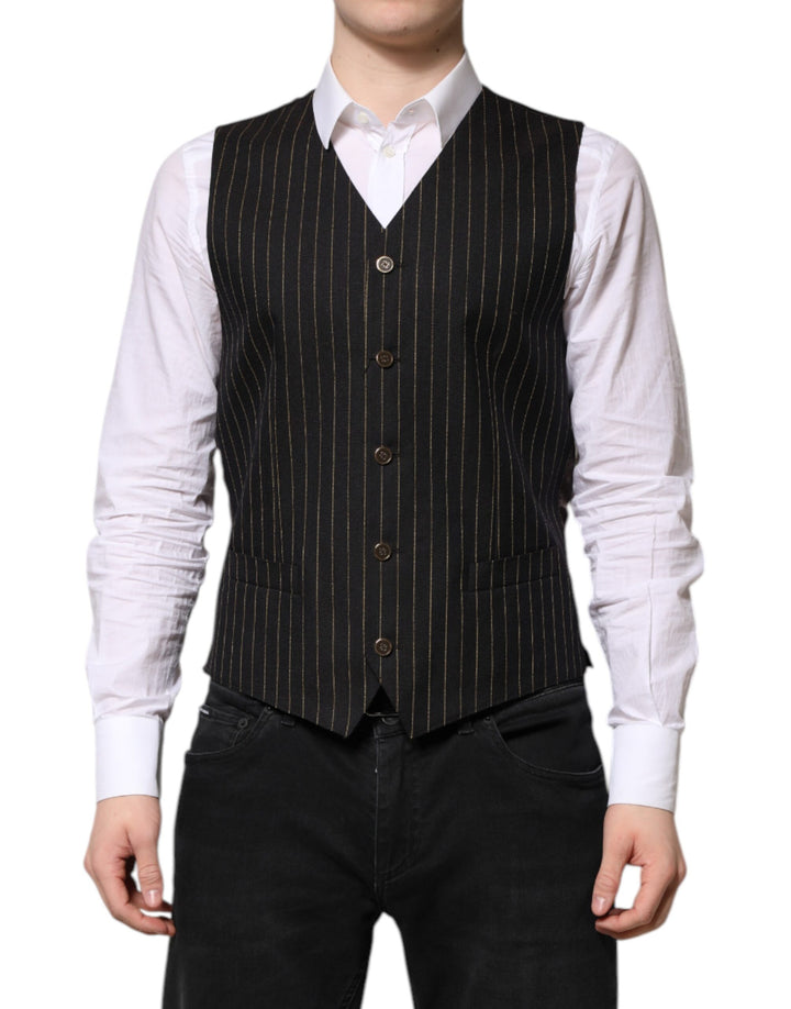 Dolce & Gabbana Black Stripes Wool Formal Men Waistcoat Vest by Dolce & Gabbana outlet now on sale