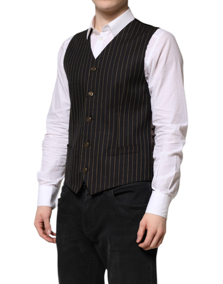 Dolce & Gabbana Black Stripes Wool Formal Men Waistcoat Vest by Dolce & Gabbana outlet now on sale
