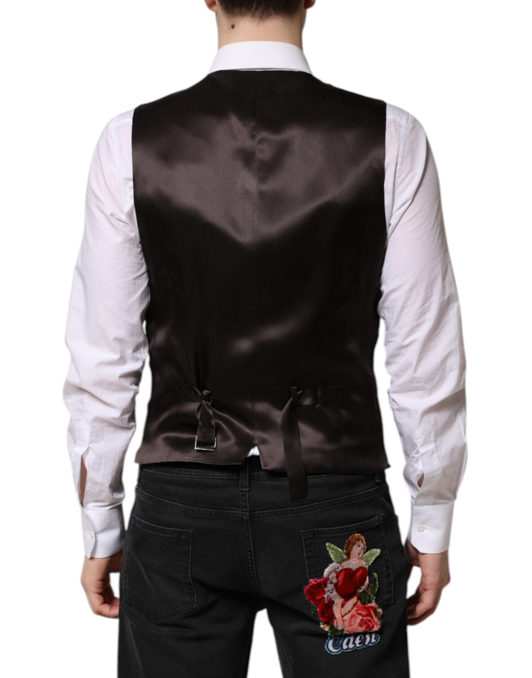 Dolce & Gabbana Black Stripes Wool Formal Men Waistcoat Vest by Dolce & Gabbana outlet now on sale