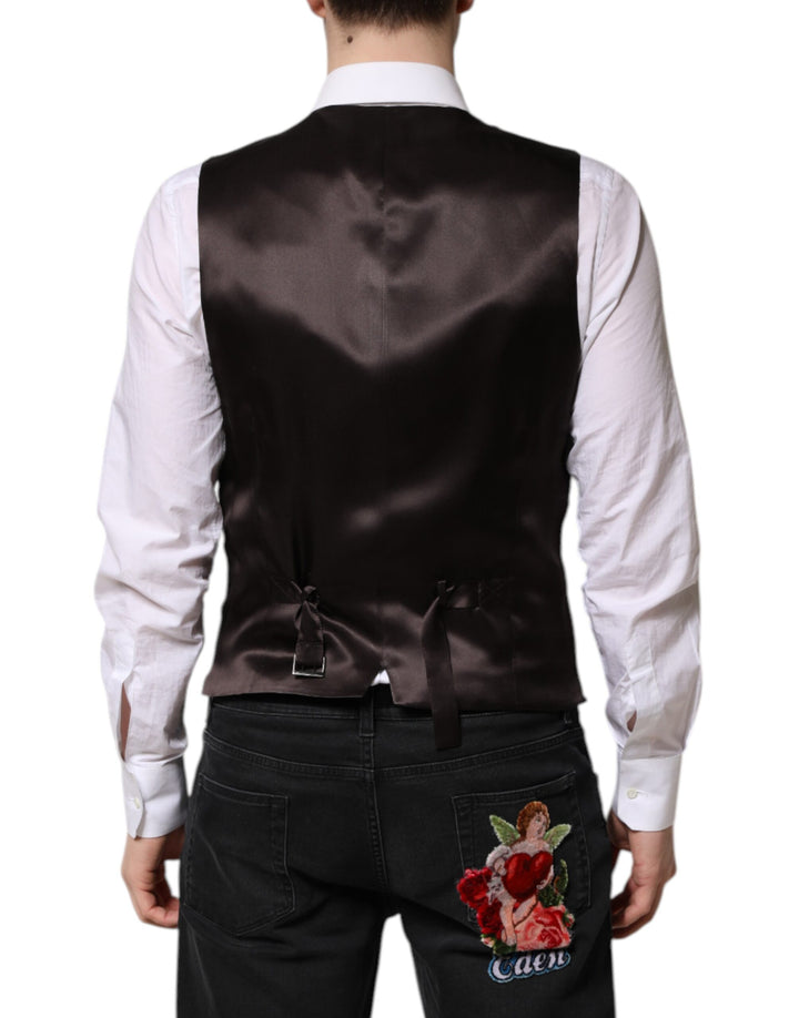 Dolce & Gabbana Black Stripes Wool Formal Men Waistcoat Vest by Dolce & Gabbana outlet now on sale