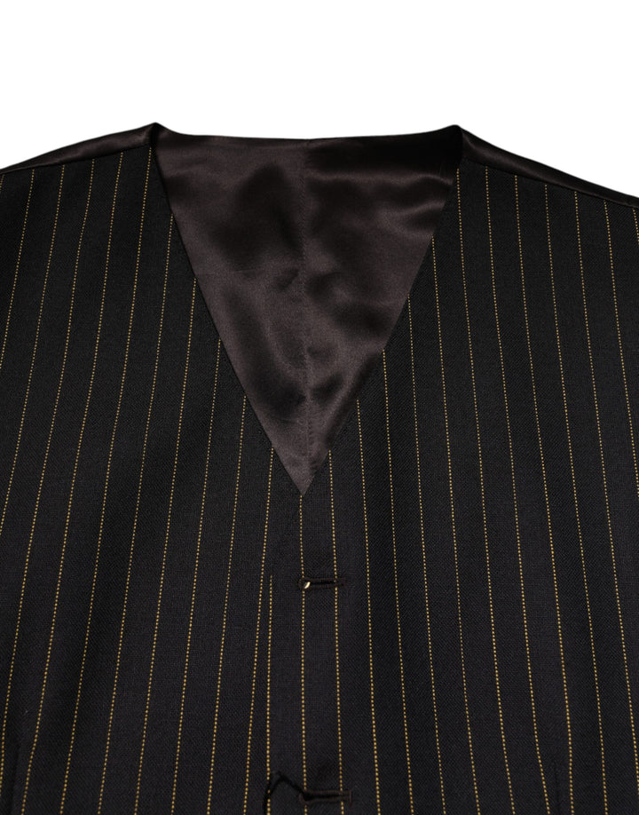 Dolce & Gabbana Black Stripes Wool Formal Men Waistcoat Vest by Dolce & Gabbana outlet now on sale