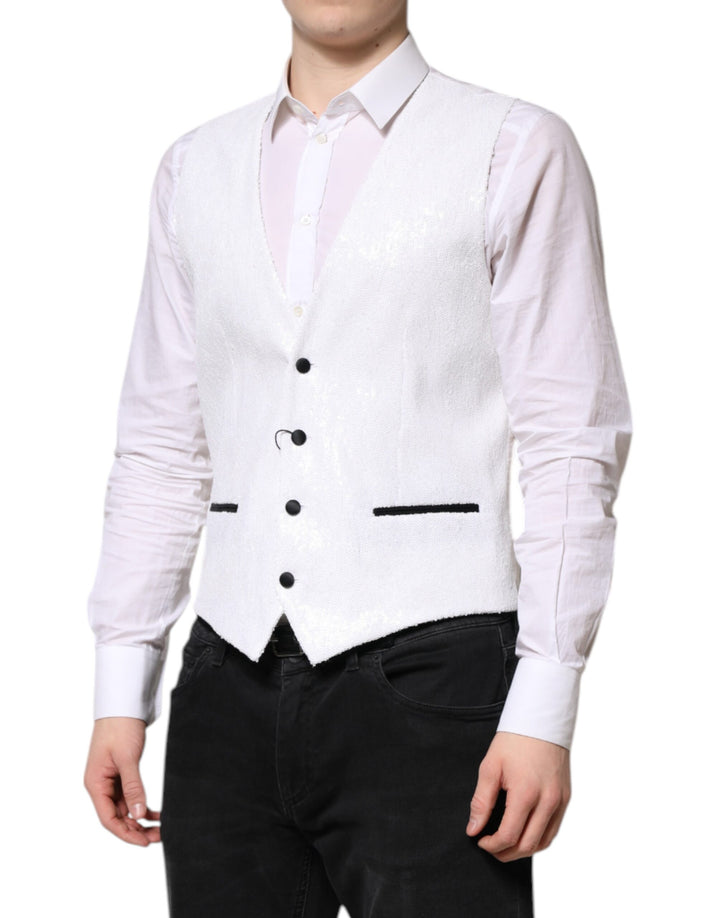 Dolce &amp; Gabbana Sample Sale Dolce &amp; Gabbana White Sequined Dress Formal Waistcoat Vest - | Designer outlet