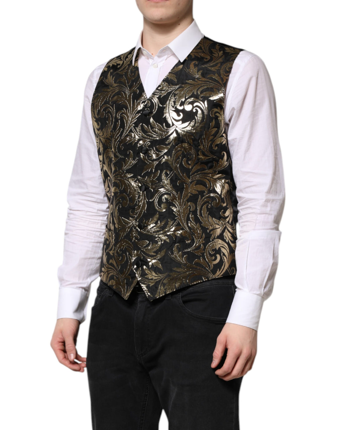 Dolce &amp; Gabbana Sample Sale Dolce &amp; Gabbana Black Gold Jacquard Formal Men Waistcoat Vest - | Designer outlet